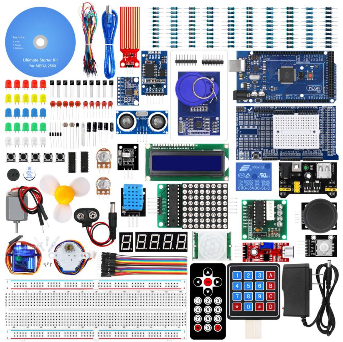 Arduino Starter Kit 2019 | ATmega2560 R3 | Sensoren - LCD Display - RFID - Servomotoren - Relais - Bewegingssensor - Afstandsbediening en meer! | 52 Delig